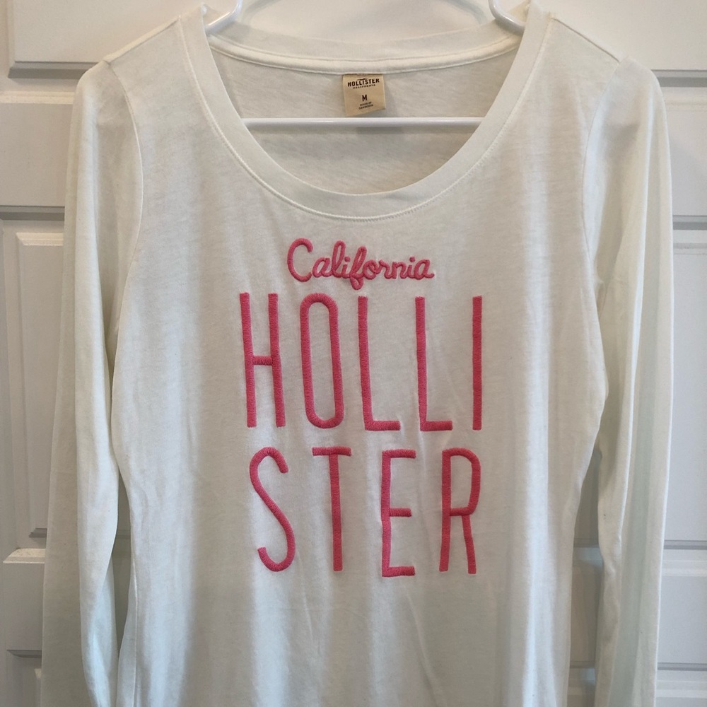 Hollister long sleeve top white/ pink